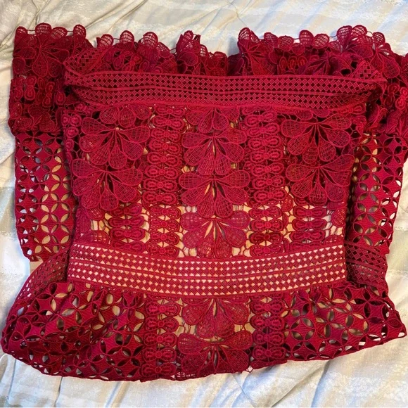 Self-Portrait Crimson Lace Floral Dress - size 4 - Picture 7 of 12